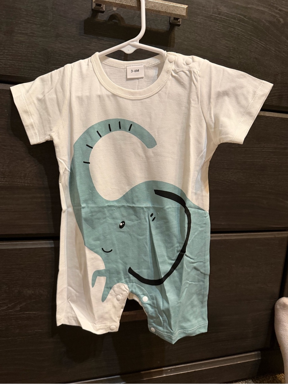 White & Teal Elephant Print Baby One-Piece Romper